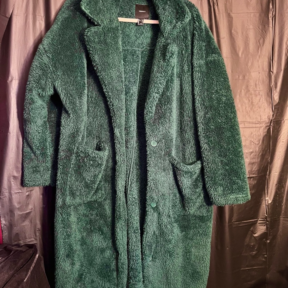 Forever 21 Green Teddy Jacket Plush Lapel Style